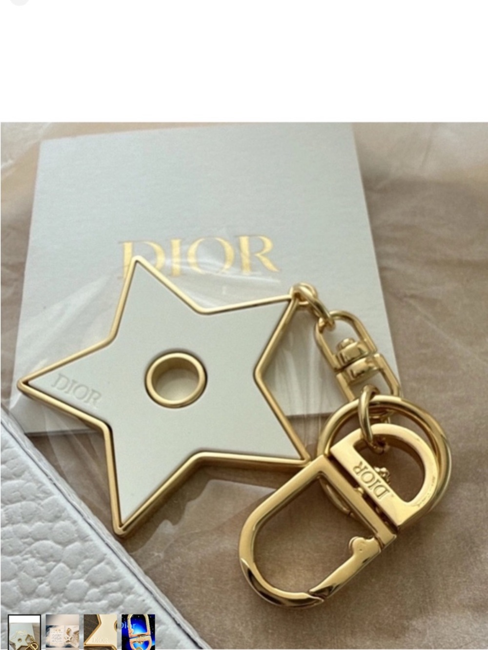 Dior White and Gold Star Perfumeable Keyring Charm